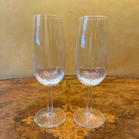 Vintage Crystal Swirl Base Champagne Flutes Pair 