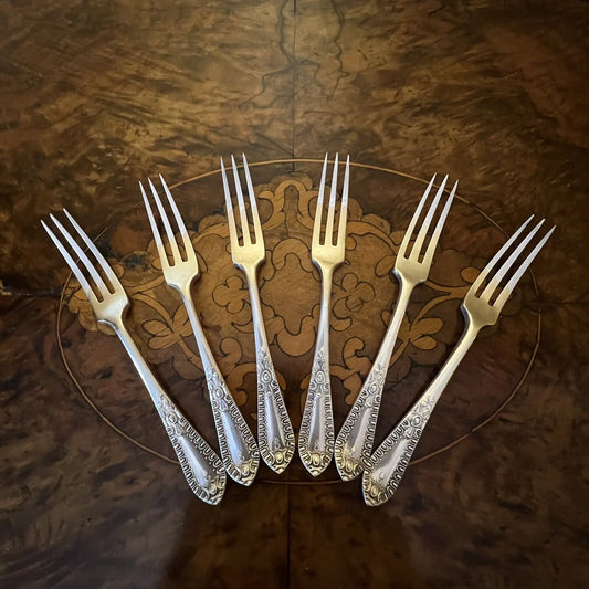Vintage Daniel & Arter Silver Plated Dessert Forks Set Of Six