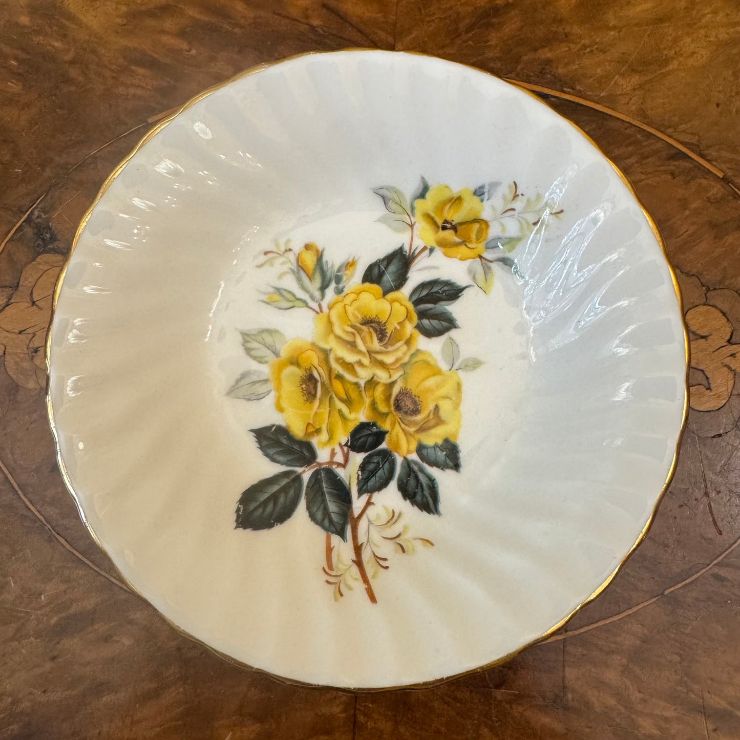 Vintage Delphine Yellow Floral Print Trinket Dish 