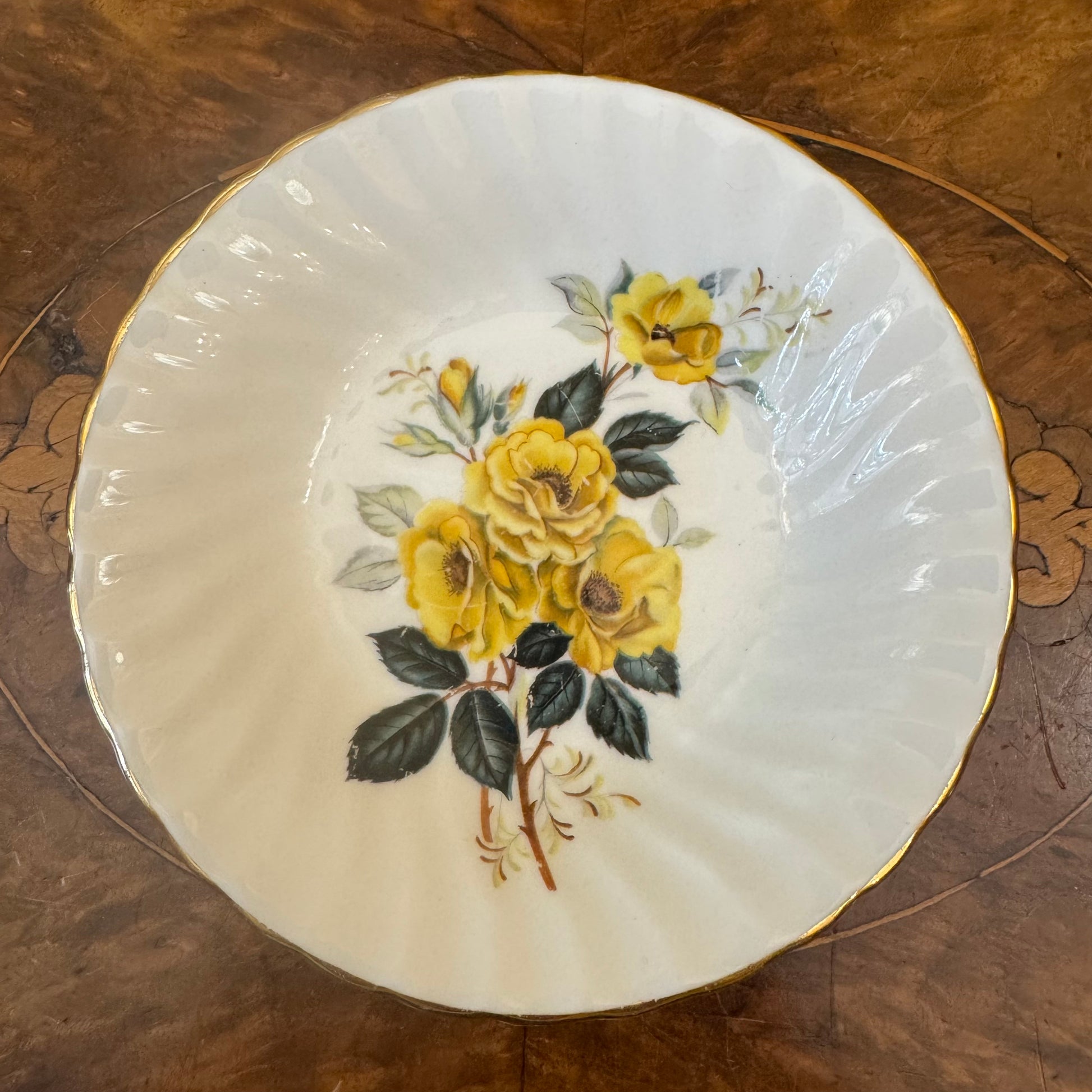 Vintage Delphine Yellow Floral Print Trinket Dish 