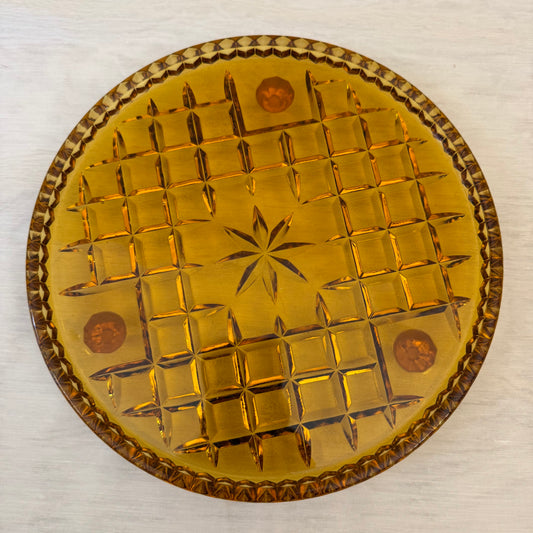 Vintage Depression Amber Glass Cake Plate 