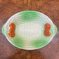 Vintage Empire Green Basketweave With Tomatoes Oval Bowl