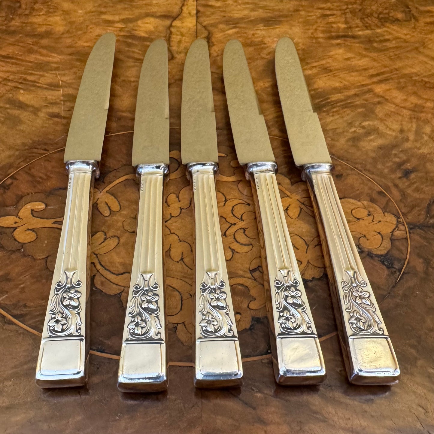 Vintage English Sheffield Springtime Silver Plate Knives 