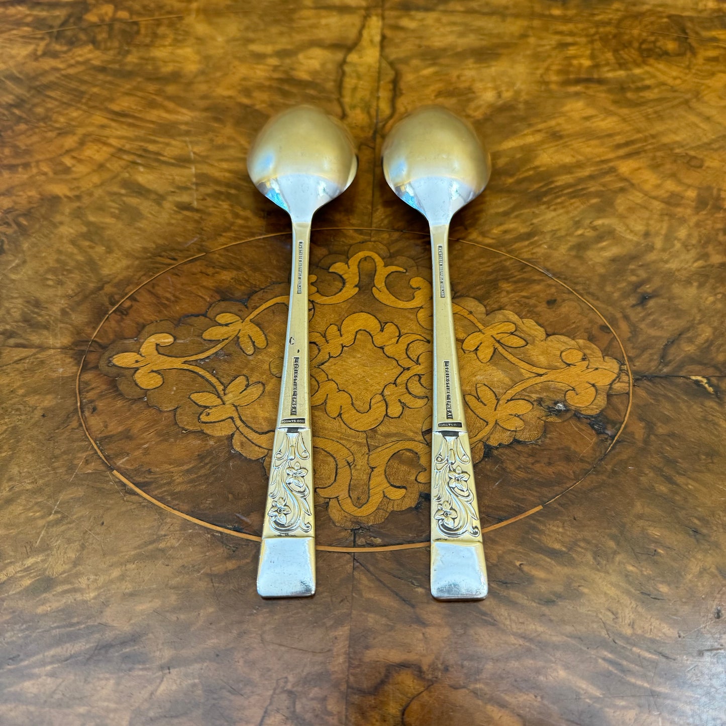 Vintage English Sheffield Springtime Silver Plate Serving Spoons