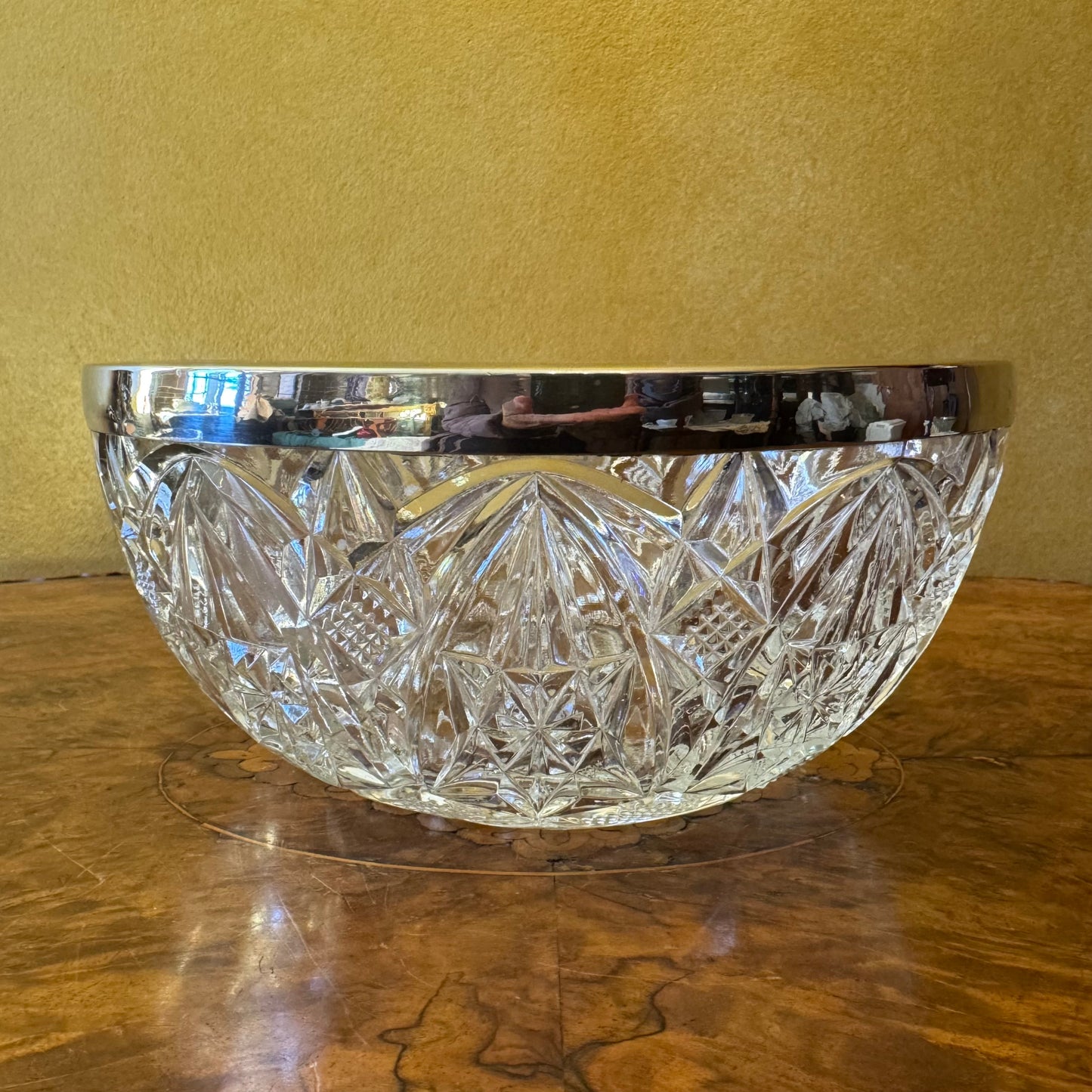 Vintage English Silver Plate Rim Crystal Bowl 