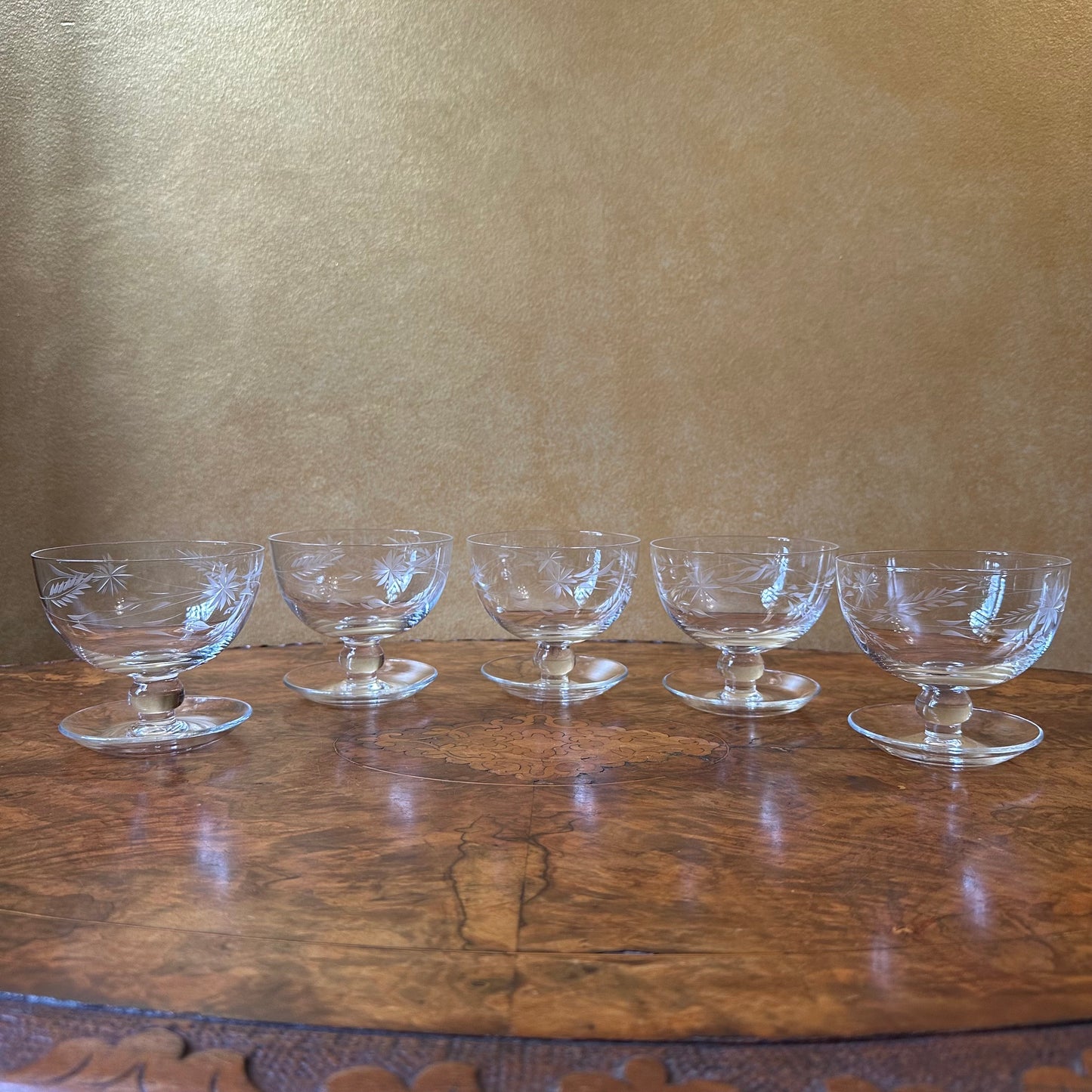 Vintage Etched Crystal Dessert Sundae Bowls Set 