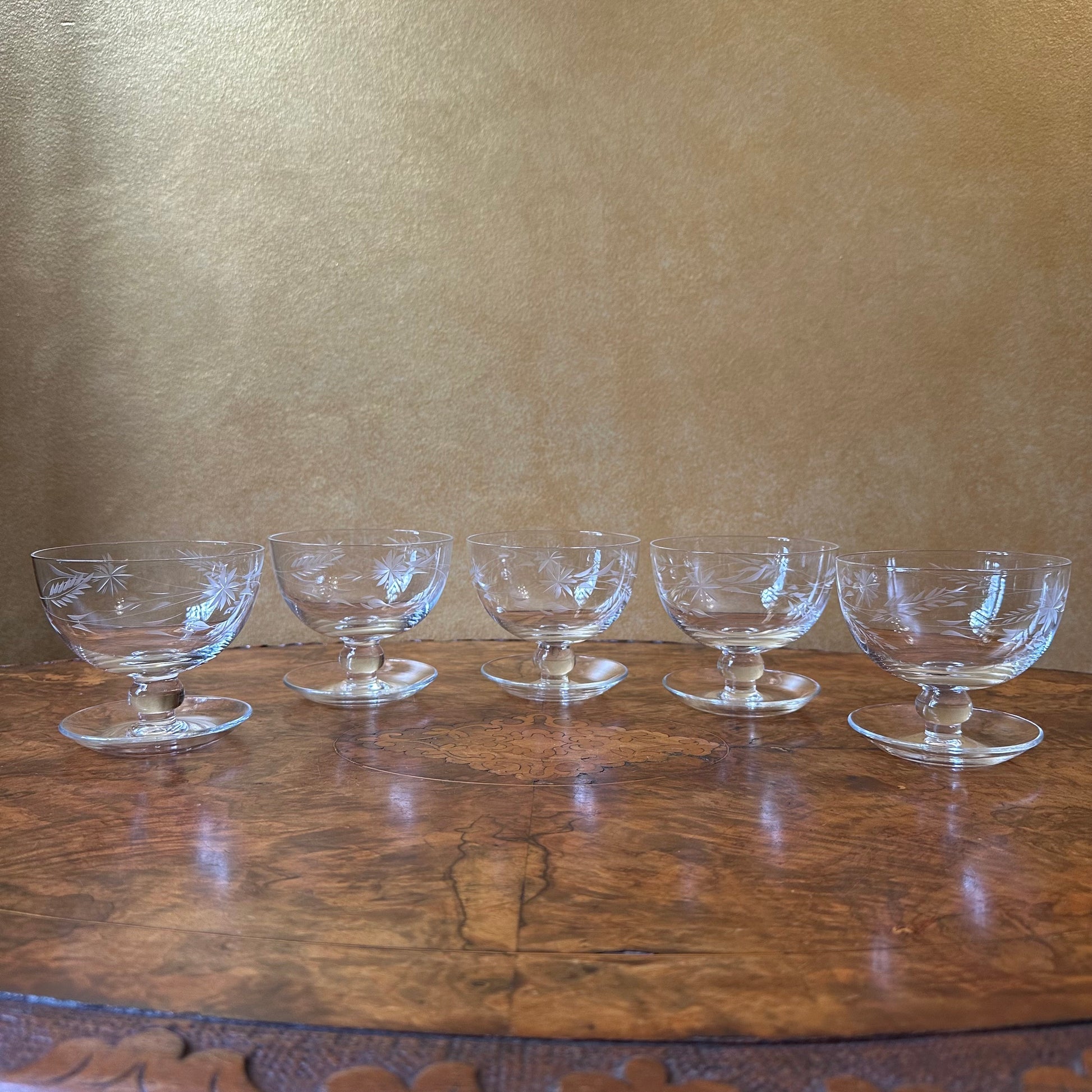 Vintage Etched Crystal Dessert Sundae Bowls Set 