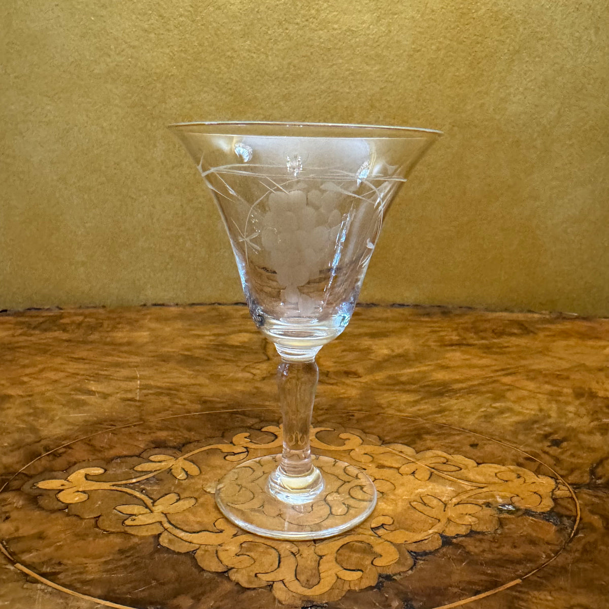 Vintage Etched Grapes Port Sherry Glasses 