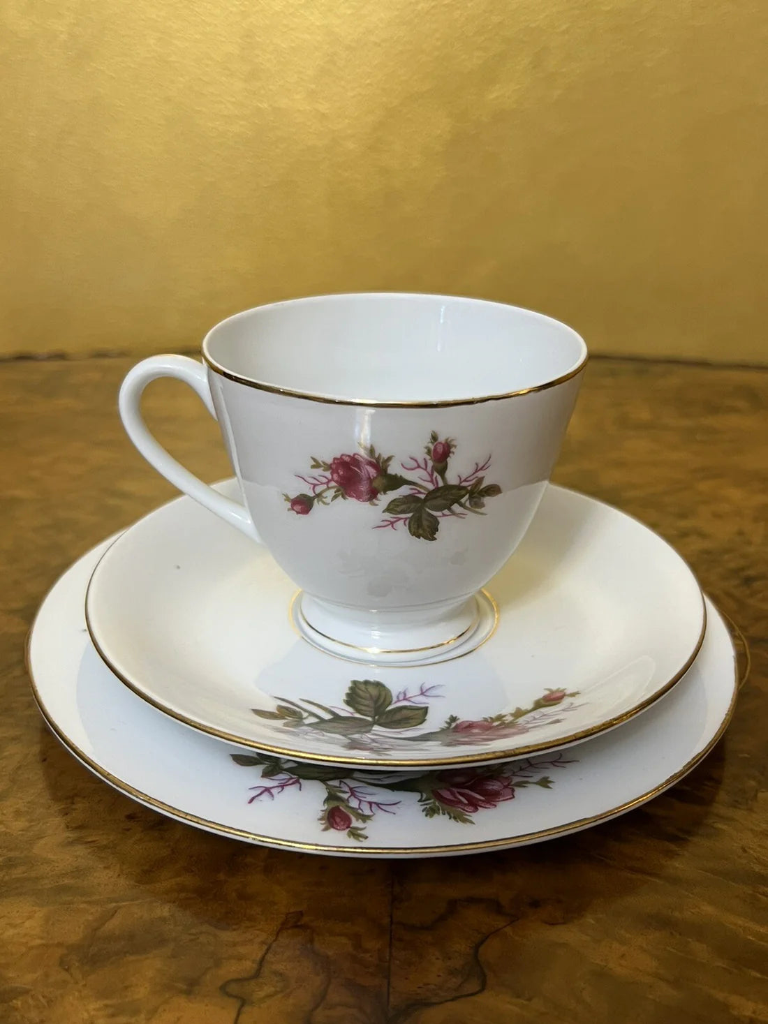 Vintage Floral Print Bone China Tea Cup Trio Set