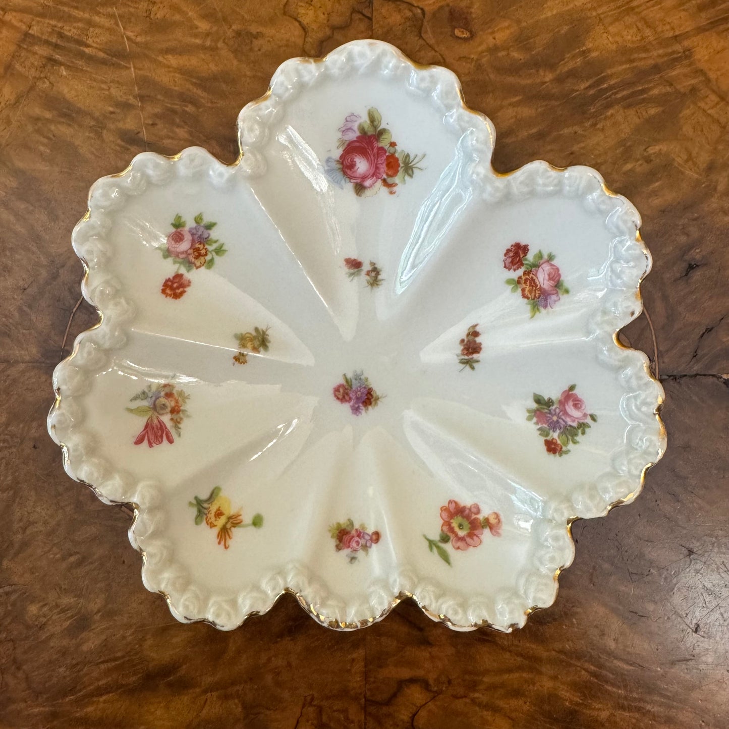 Vintage Floral Print Petal Shaped Small Dish 