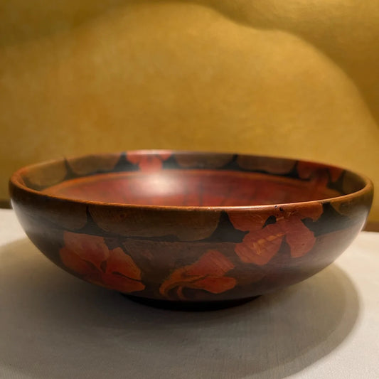 Vintage Floral Print Wooden Bowl
