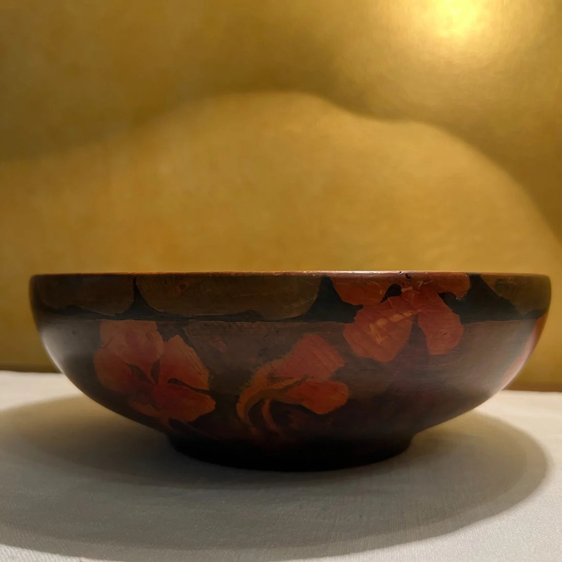 Vintage Floral Print Wooden Bowl