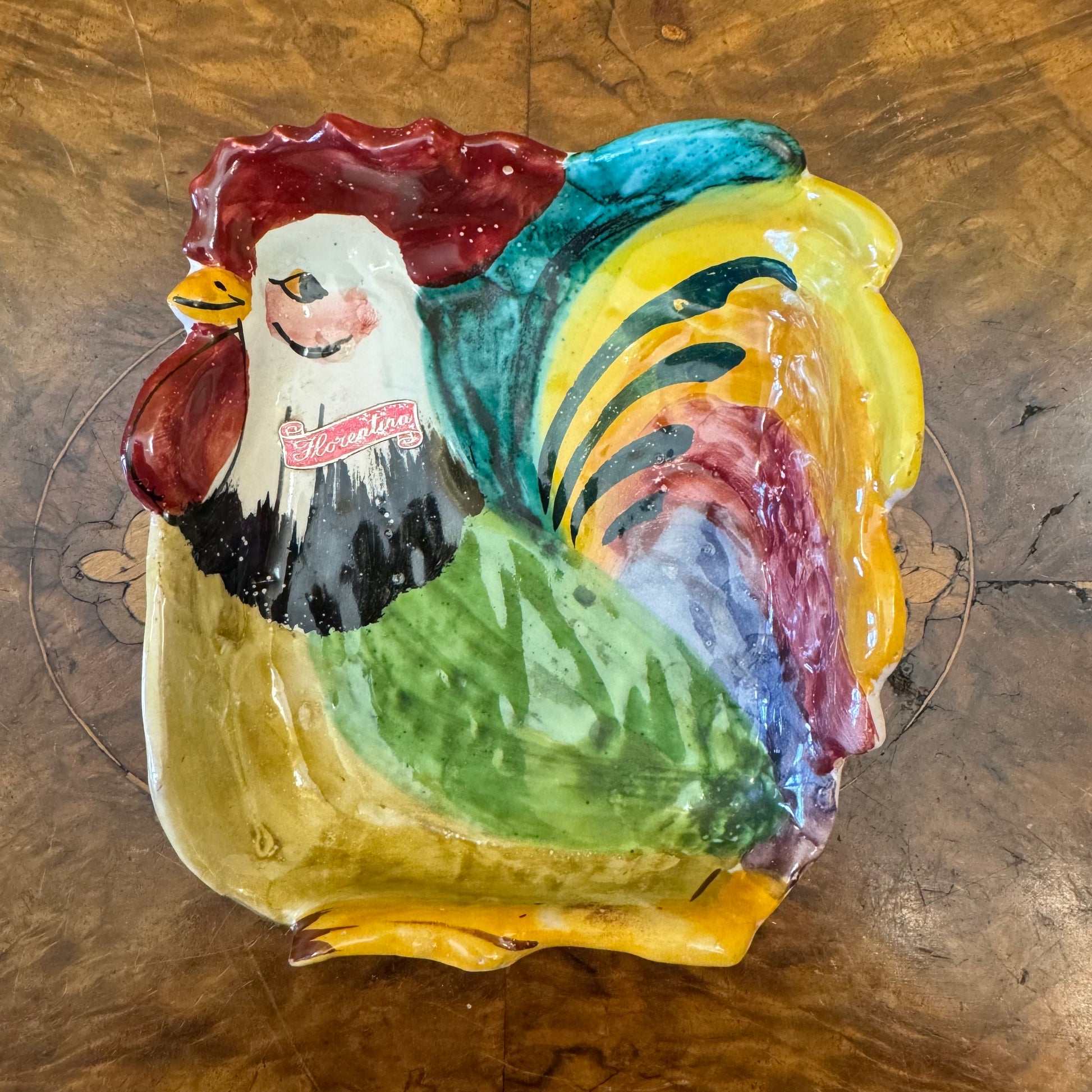 Vintage Florentina Rooster Print Dish