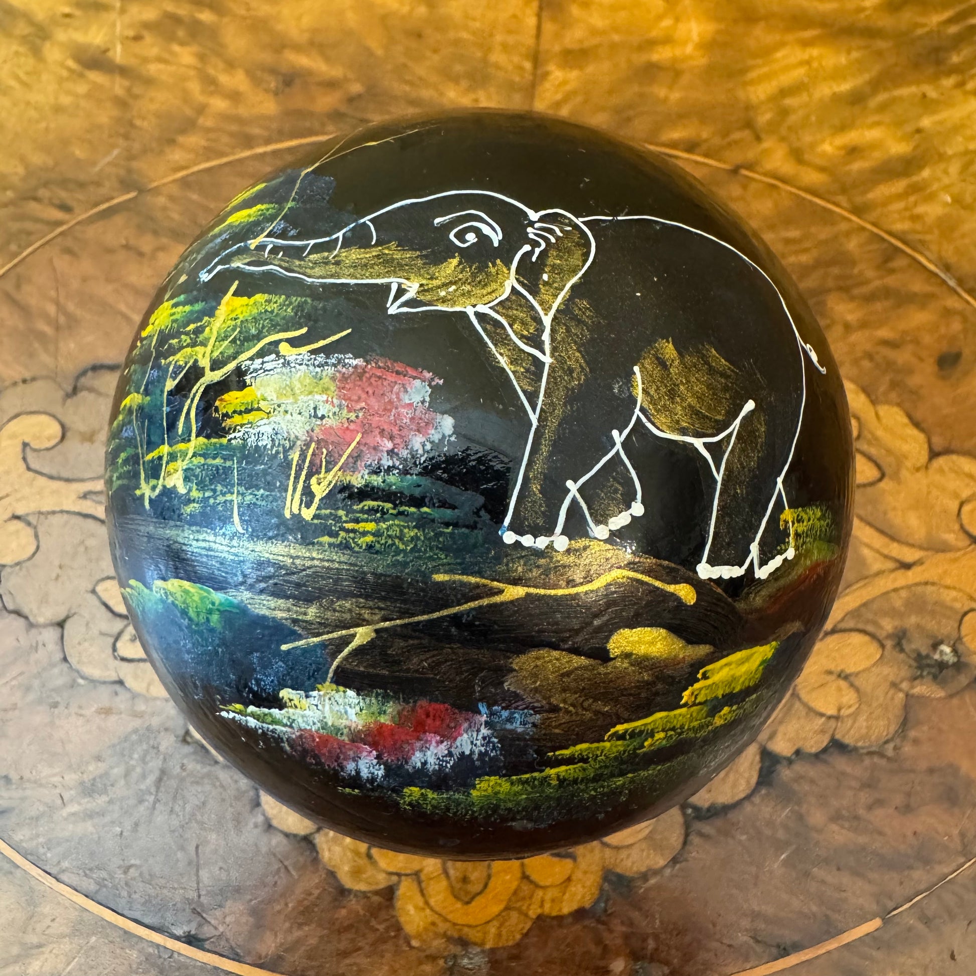 Vintage Folk Art Lacquered Elephant Trinket Box 