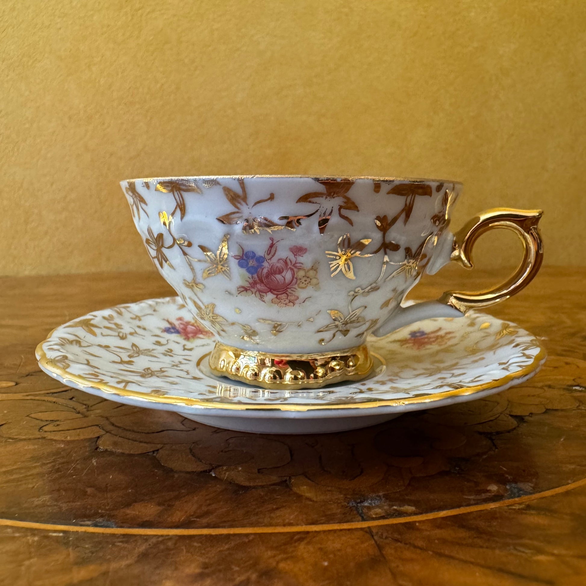 Vintage Foreign Floral Demitasse Coffee Cup & Saucer 