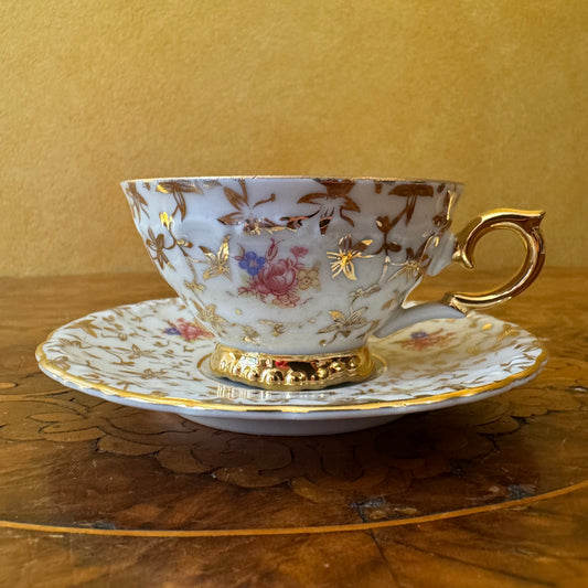 Vintage Foreign Floral Demitasse Coffee Cup & Saucer 