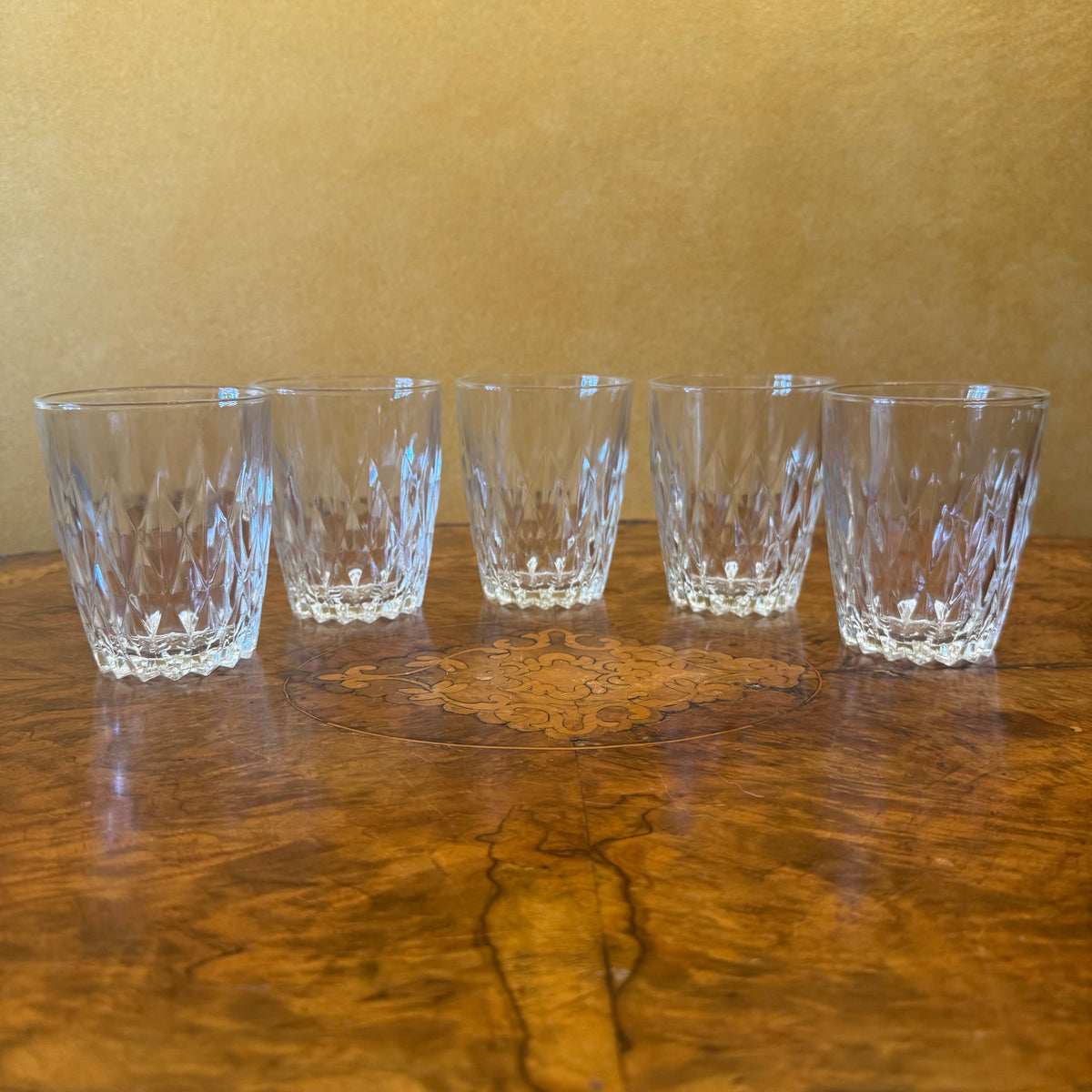 Vintage French Duralex Diamond Cut Water Glasses Set Of Five 