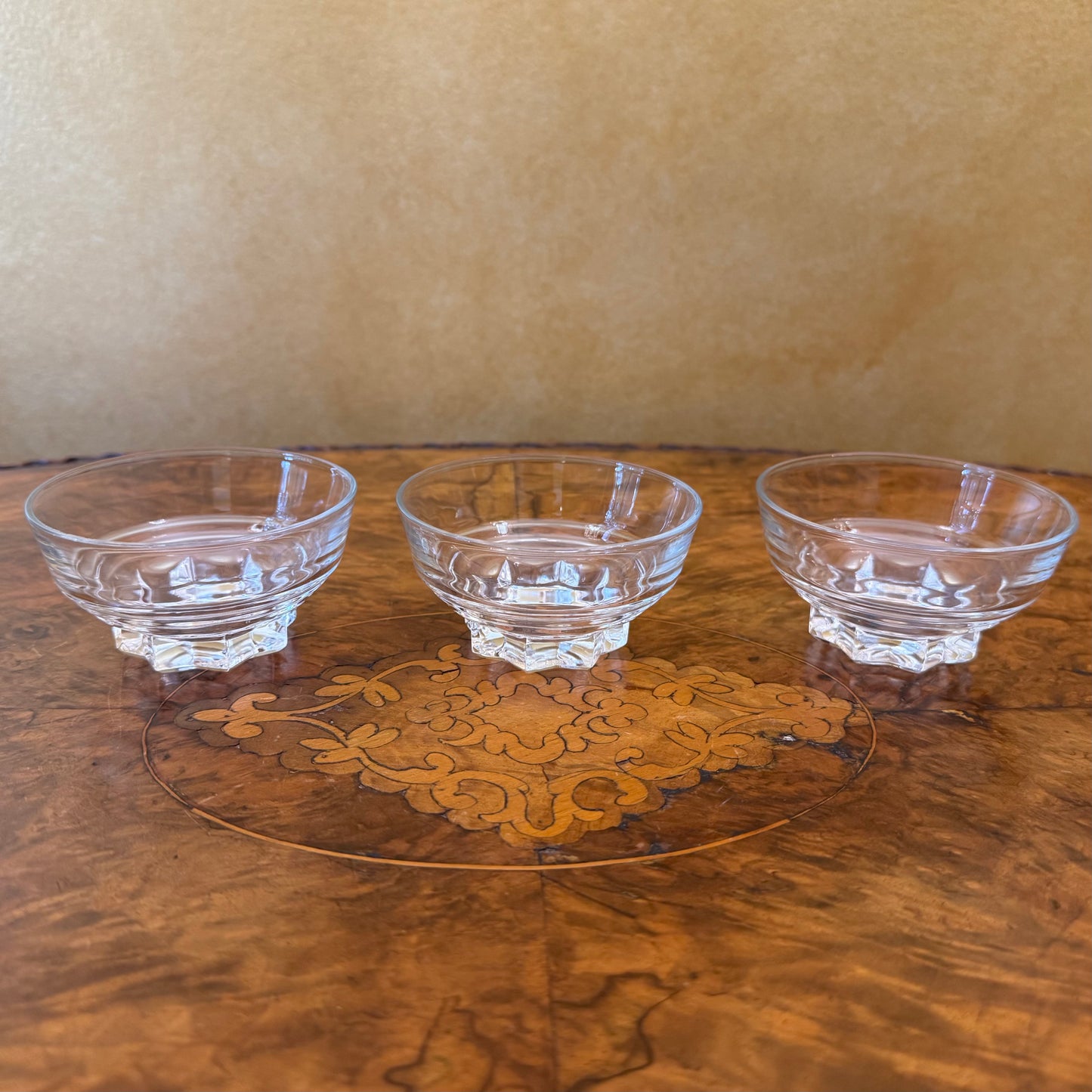 Vintage French Glass Star Base Dessert Bowls Set Of Three 