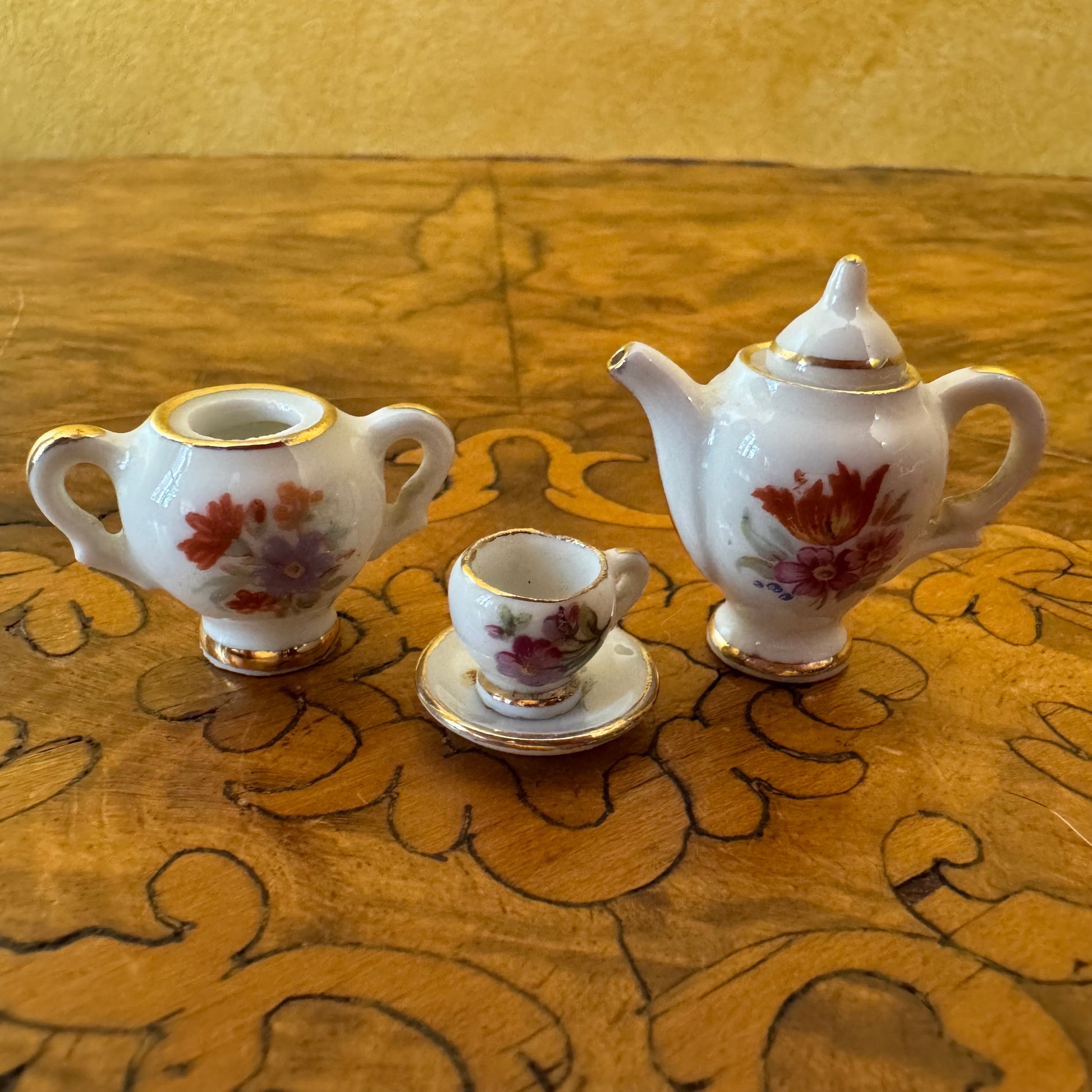 Vintage French Limoges Miniature Doll House Tea Pot & Cup 