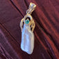 Vintage Fresh Water Pearl & Natural Emerald 14k Gold Pendant