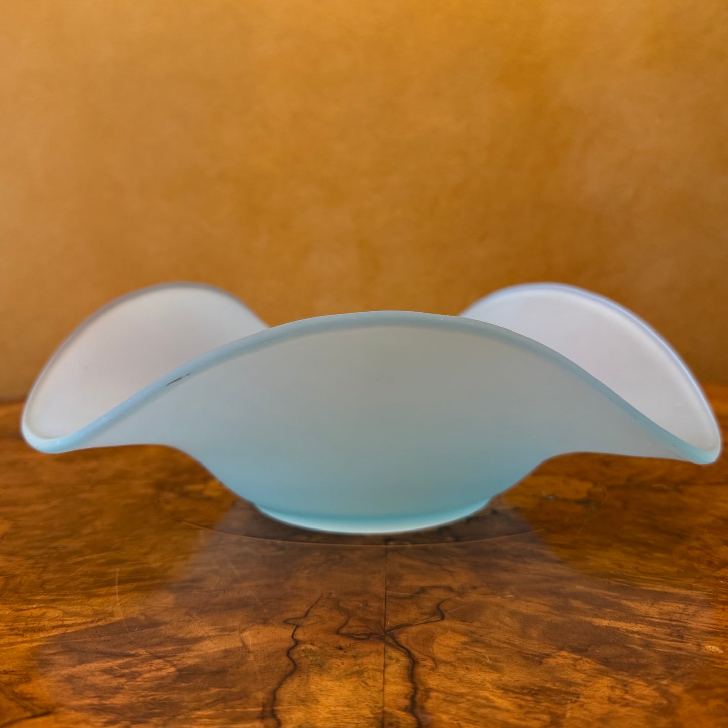 Vintage Frosted Blue Ruffled Glass Bowl