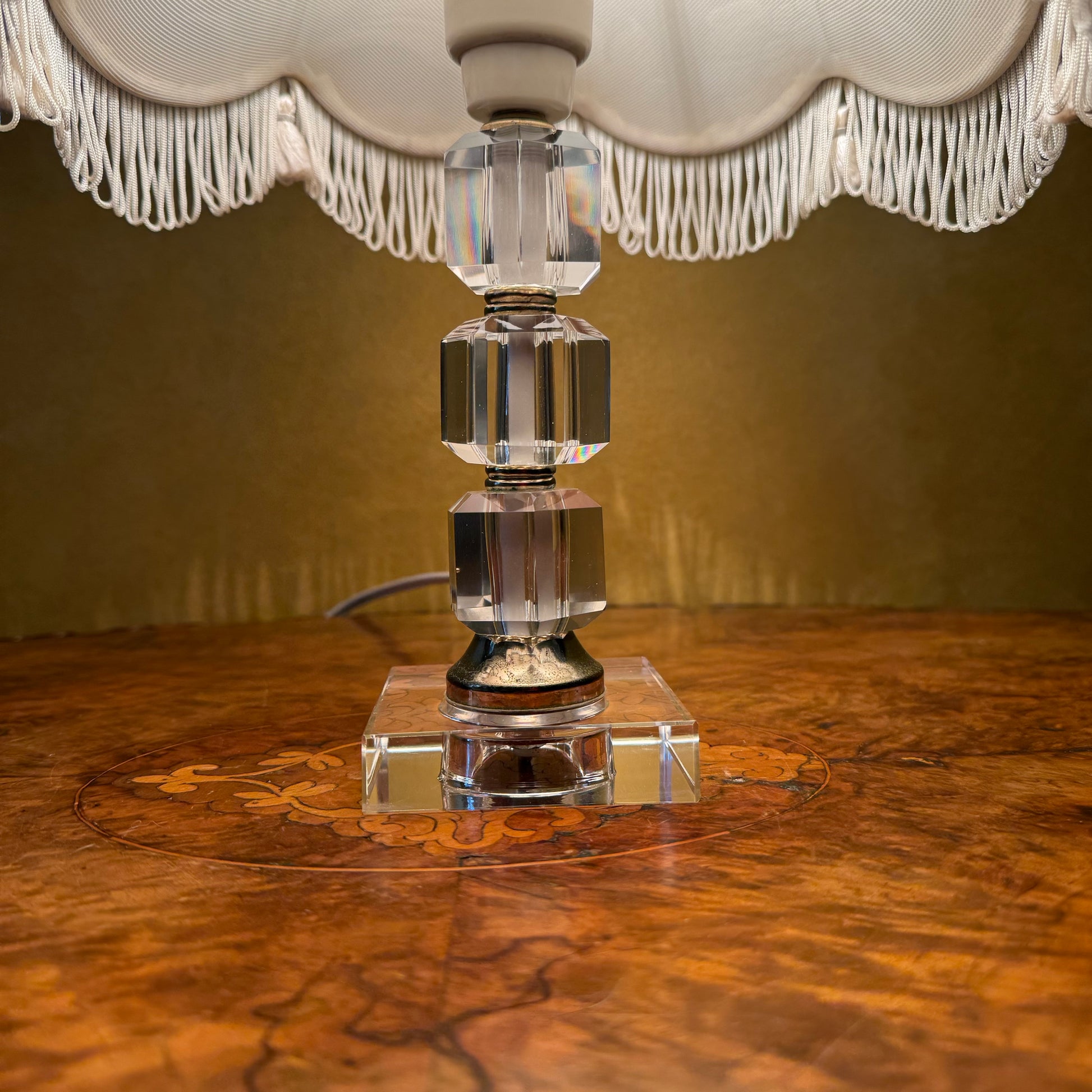 Vintage Glass Base Cream Shade Lamp 