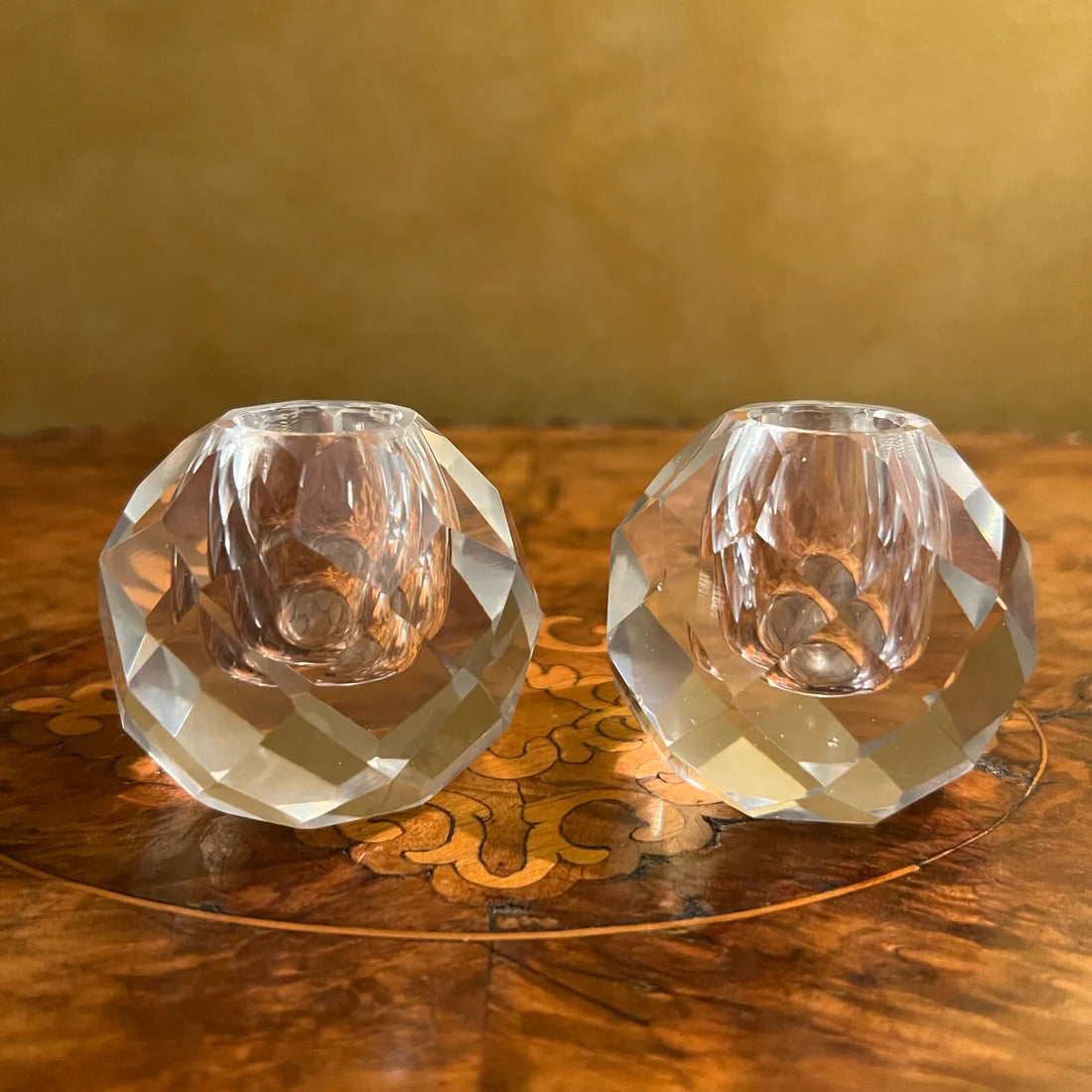 Vintage Glass Candle Holders Pair