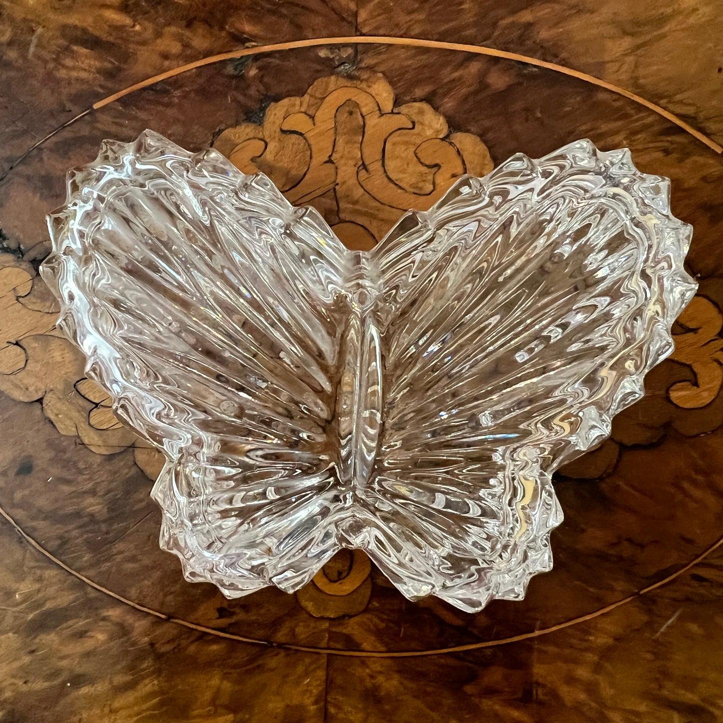 Vintage Glass Cut Butterfly Trinket Box 