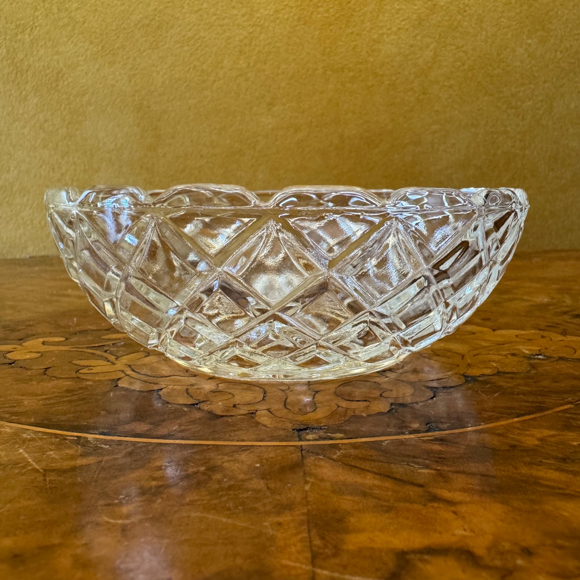 Vintage Glass Cut Dessert Bowl 