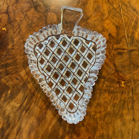 Vintage Glass Cut Leaf Shape Small Dish 