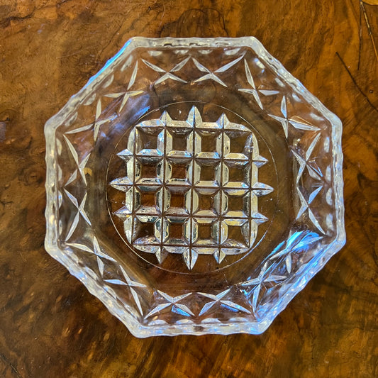 Vintage Glass Cut Octagon Small Dish