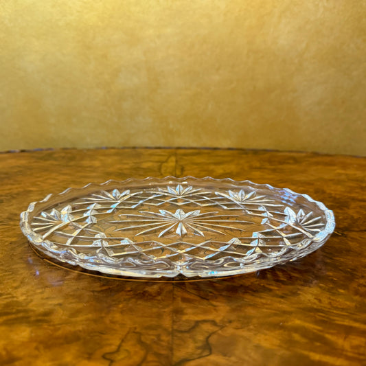 Vintage Glass Cut Oval Tray 