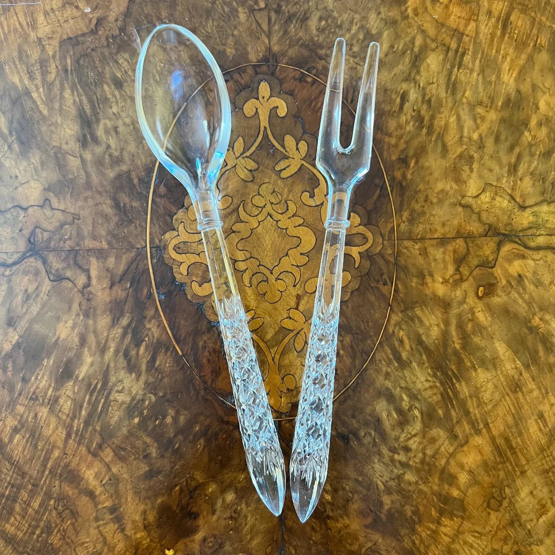 Vintage Glass Cut Serving Utensils
