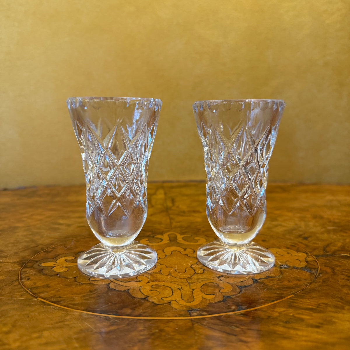 Vintage Glass Cut Small Bud Vase Pair 