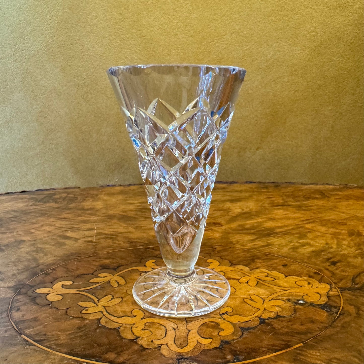 Vintage Glass Cut Small Trumpet Vase 