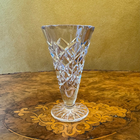 Vintage Glass Cut Small Trumpet Vase 