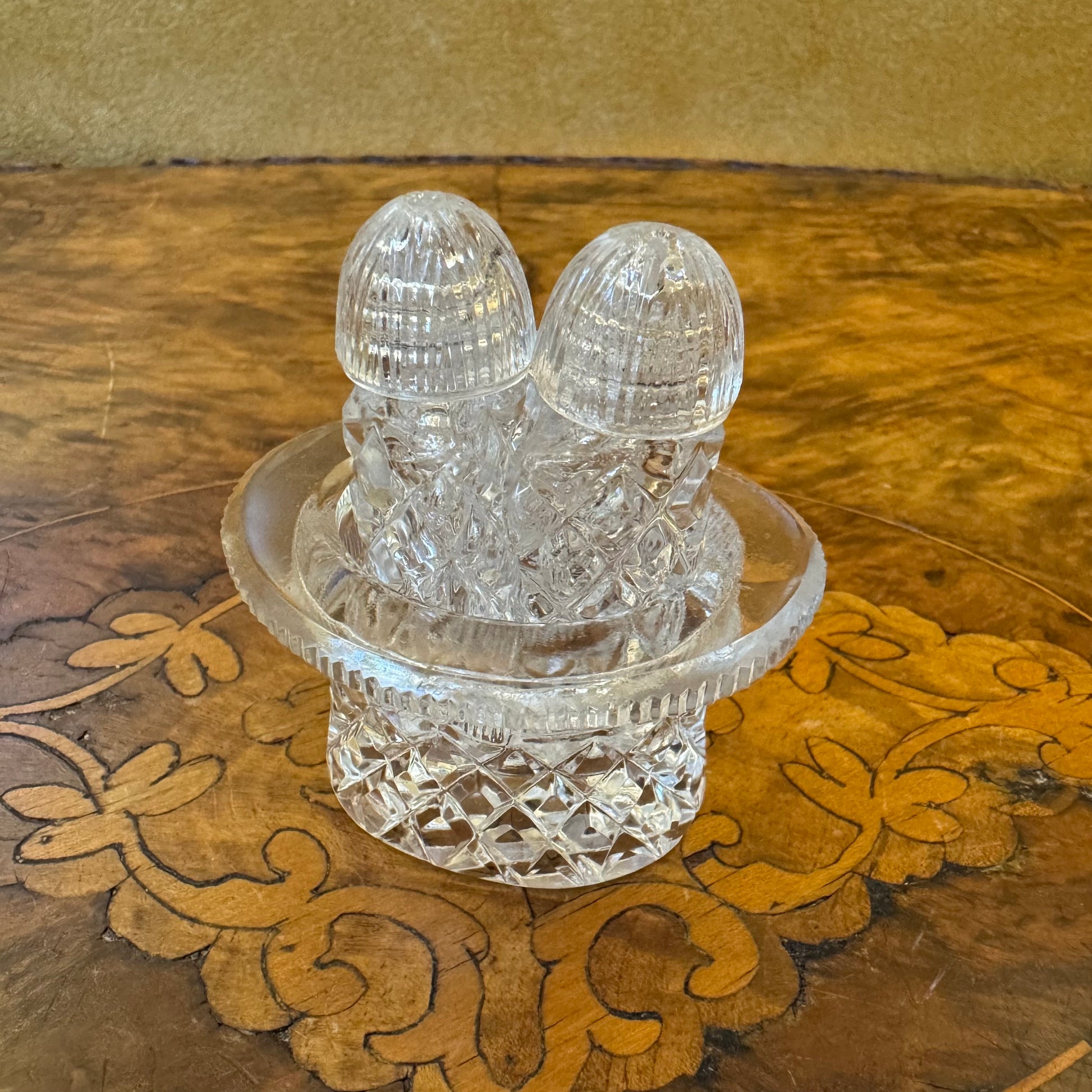 Vintage Glass Cut Top Hat Salt & Pepper Cruet 