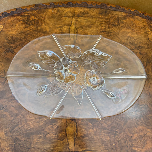 Vintage Glass Floral Detail Large Platter 