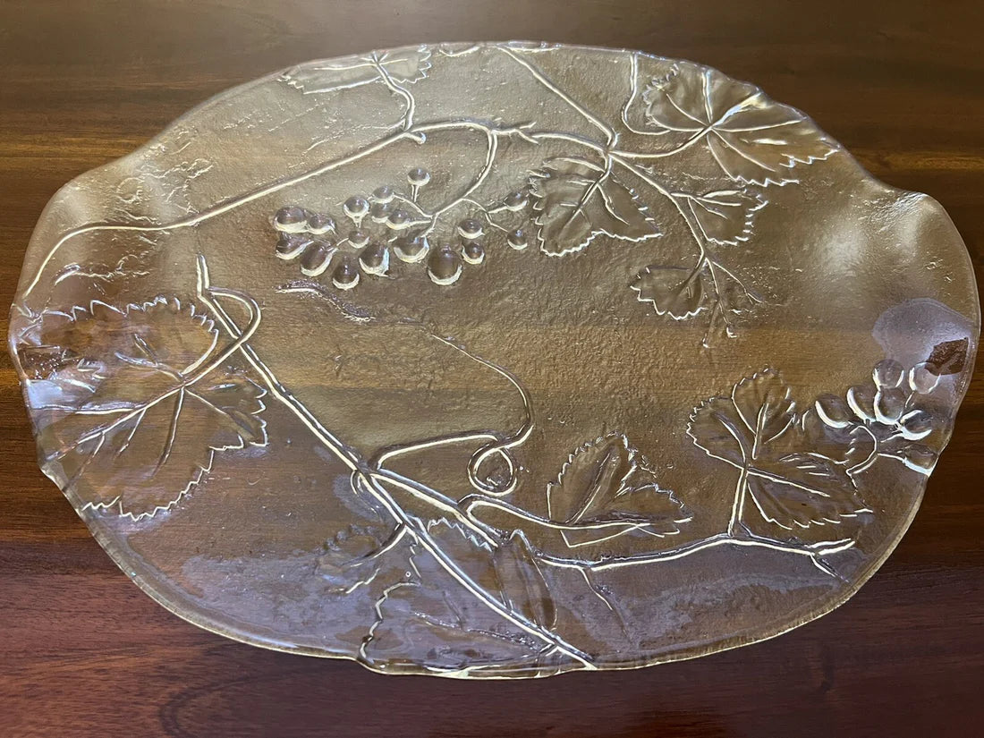 Vintage Glass Grapes & Leaves Platter