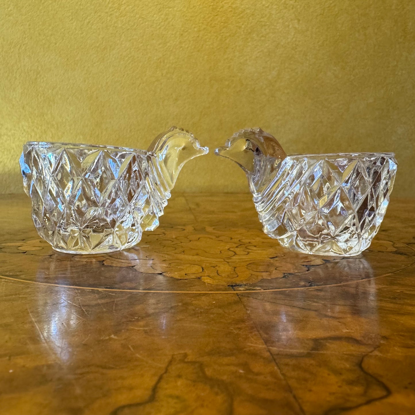Vintage Glass Hen Shaped Egg Cups Pair 
