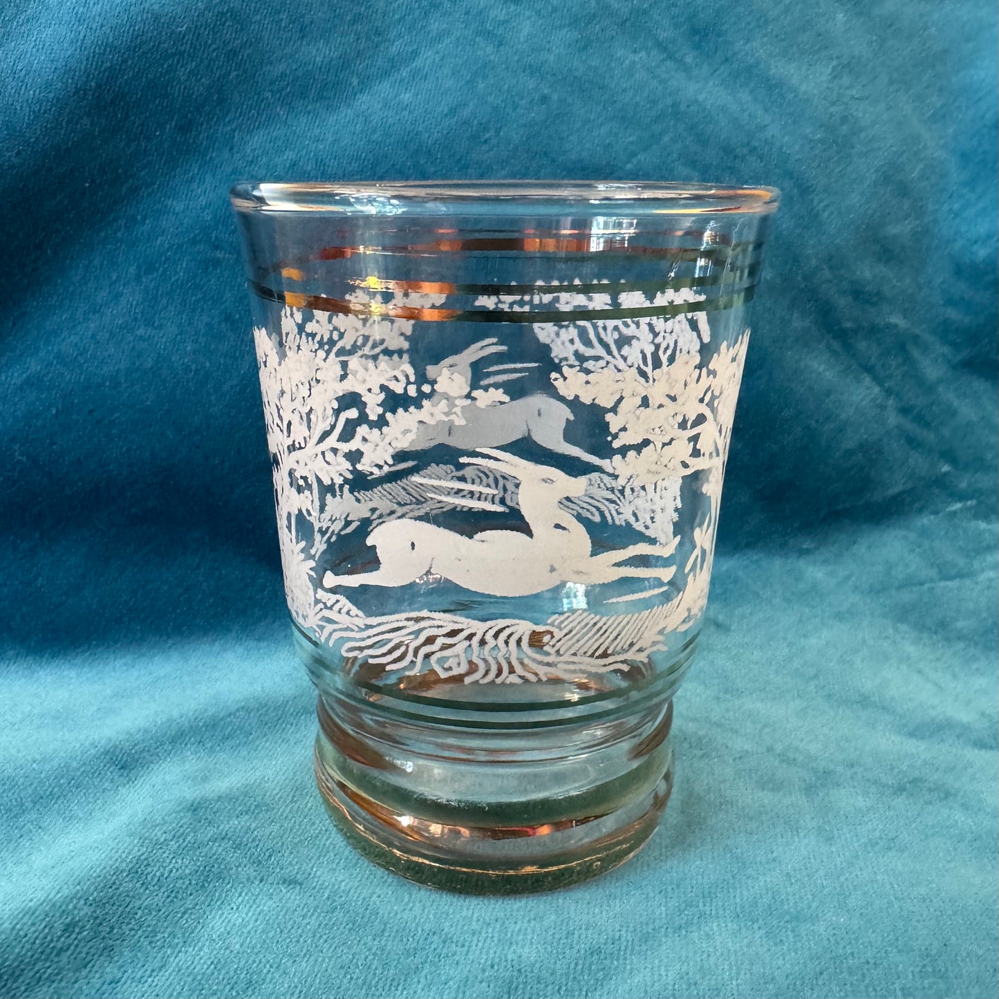 Vintage Glass Leaping Gazelle Deer Forest Glasses Set 