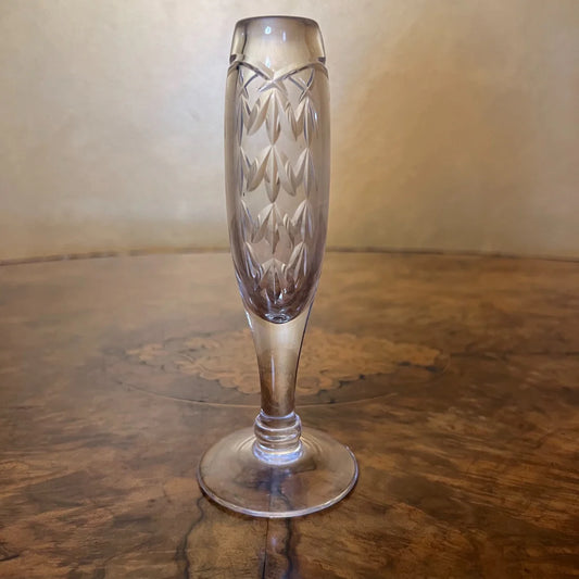 Vintage Glass Leaves Cut Small Bud Vase