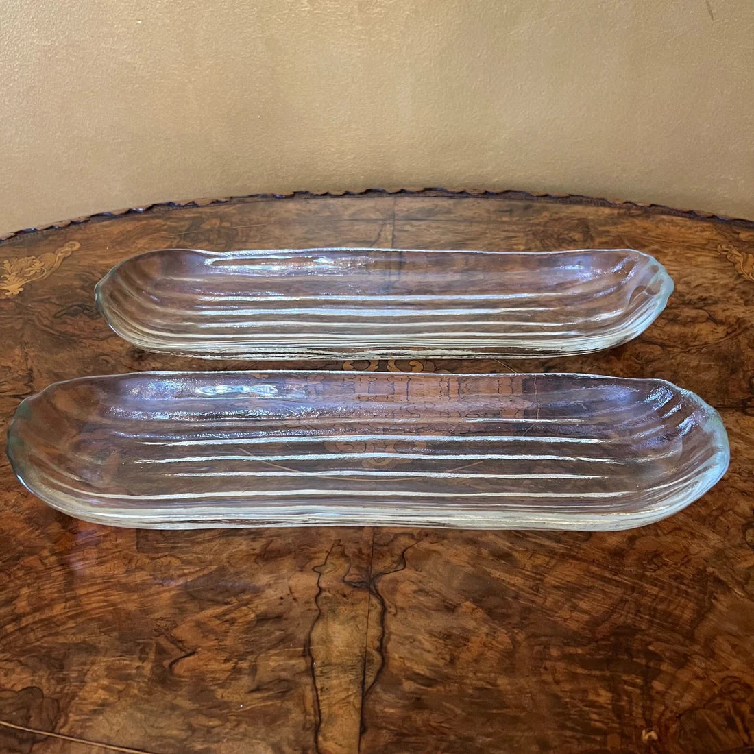 Vintage Glass Rectangle Platters Pair
