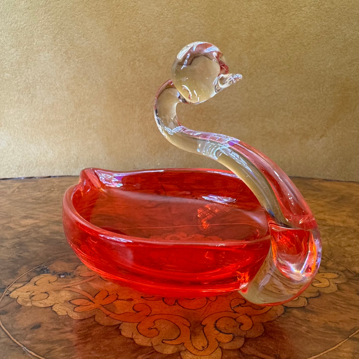 Vintage Glass Red Swan Bowl 