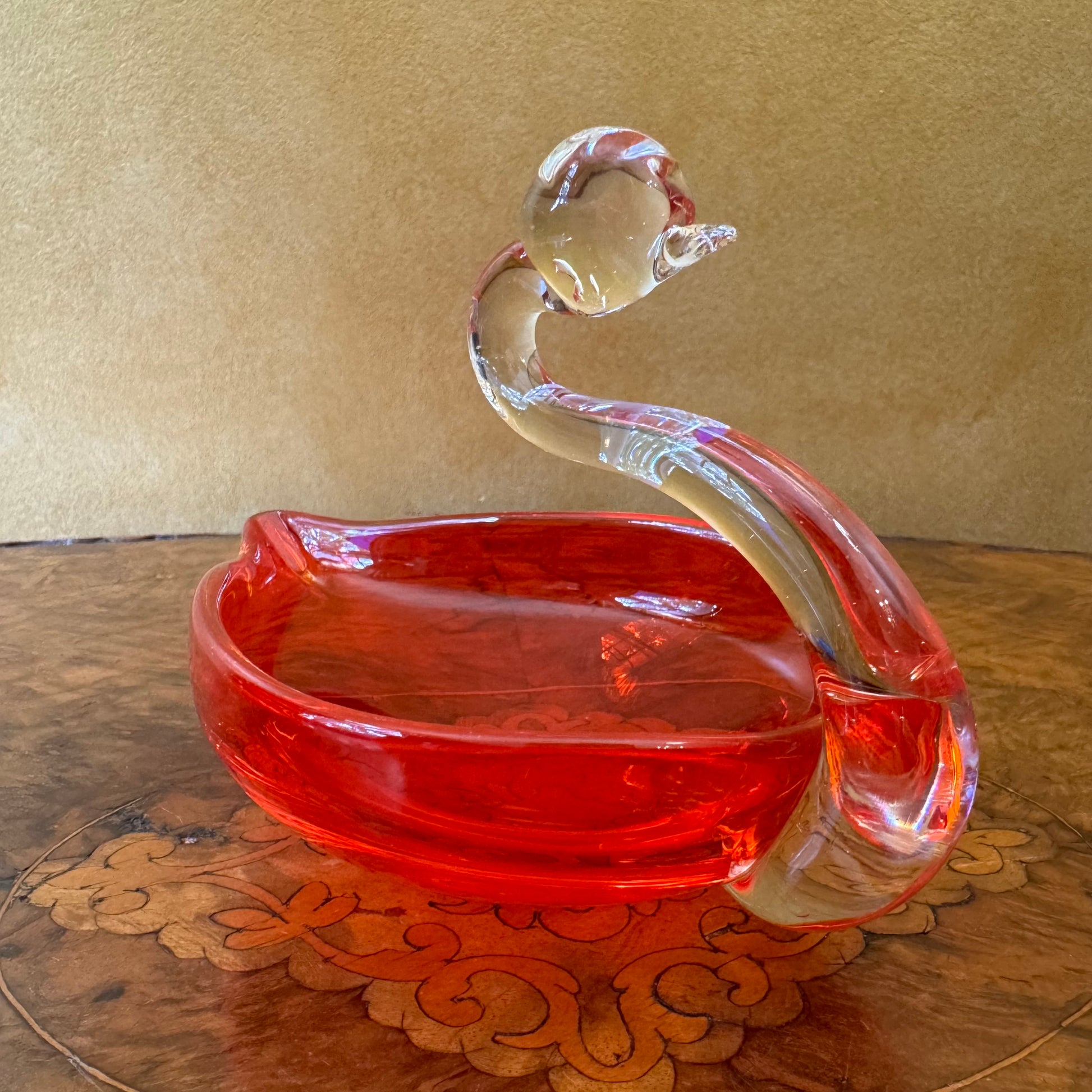 Vintage Glass Red Swan Bowl 