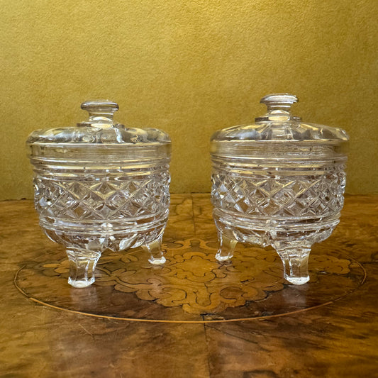 Vintage Glass Small Bowls With Lids Pair 