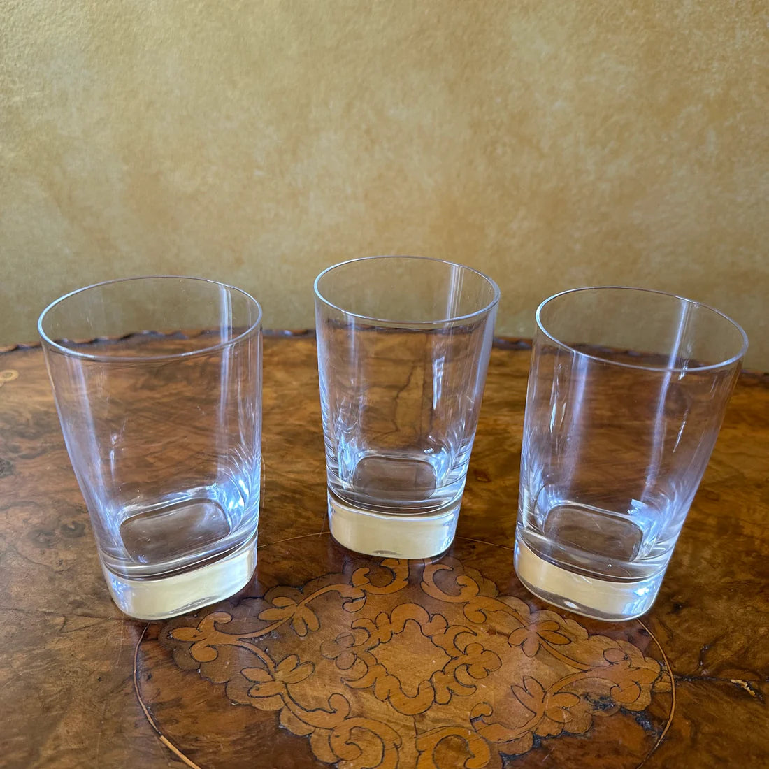 Vintage Glass Square Base Round Top Glasses Set Of Three