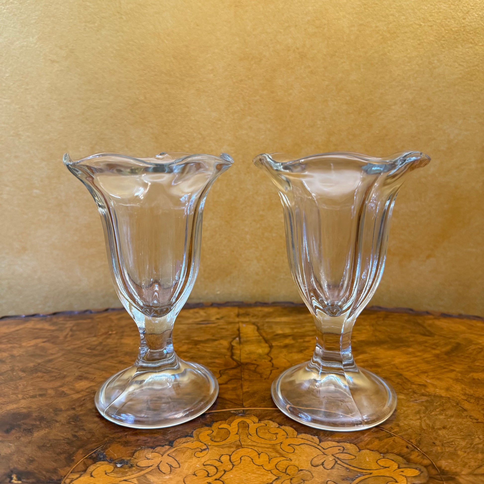Vintage Glass Tulip Sundae Glasses Pair 