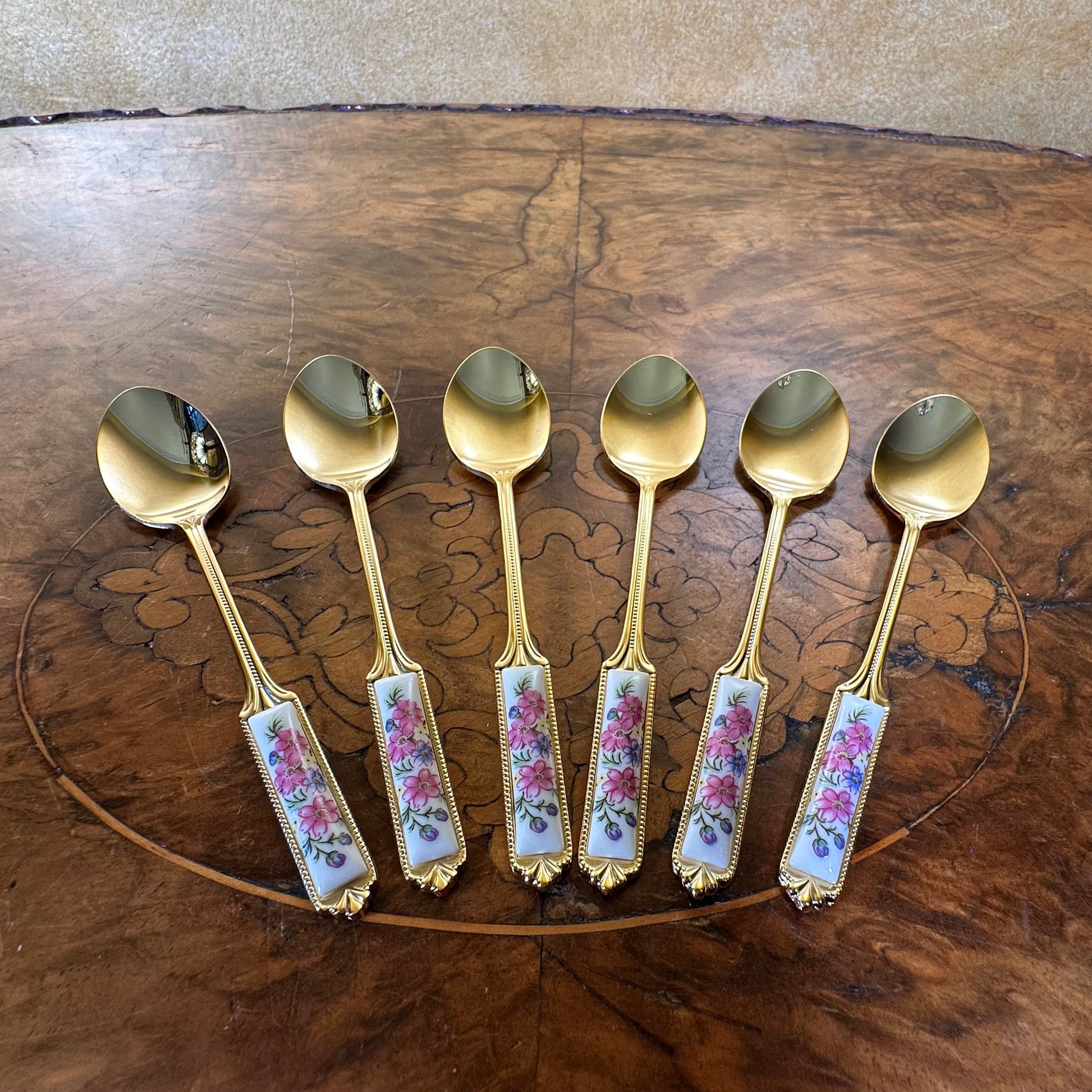 Vintage Gold Plate Stainless Steel Spoons Set 