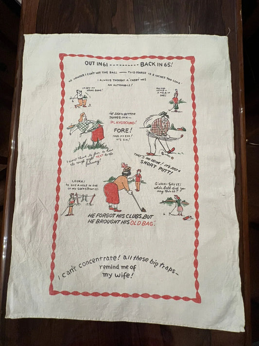 Vintage Golf Print Tea Towel